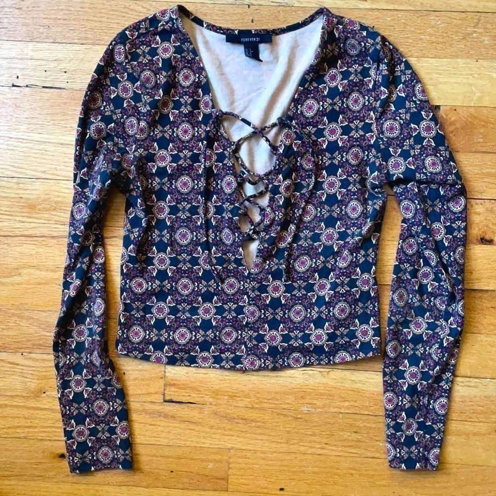 Forever 21 Cross-tie Long Sleeve Shirt